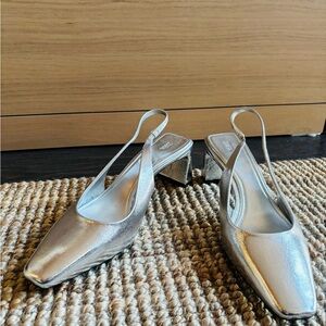 Zara block heel point (square) toe shoe Silver